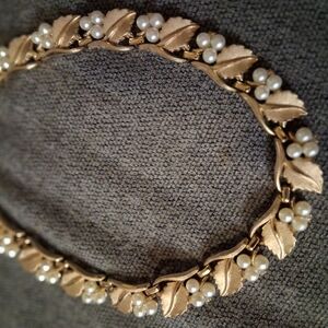 Monet Gold and White Necklace with Intricate Design